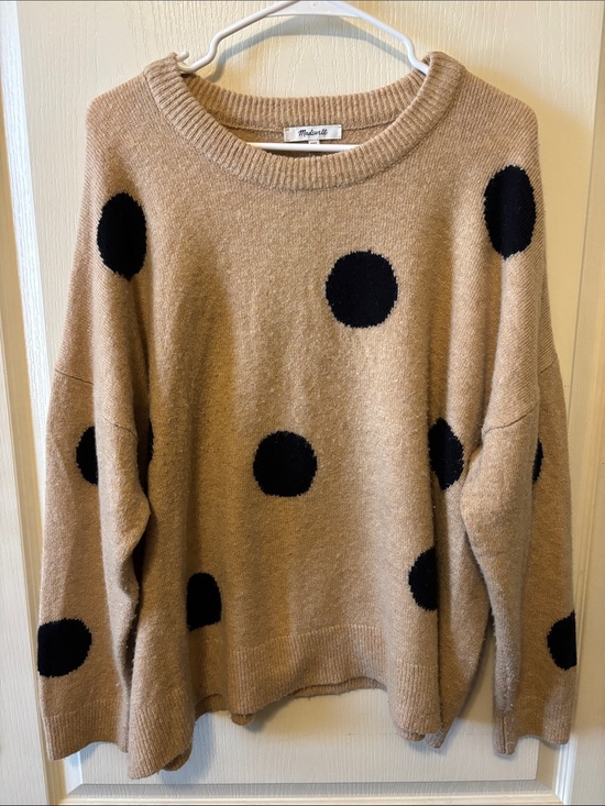 Madewell Sweaters - Madewell Camel Crewneck Sweater with Black Polka Dots